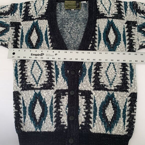 VTG Point Zero Cardigan Sweater Men S Chunky Black Diamond Grandpa Cobain Cozy - Picture 4 of 5